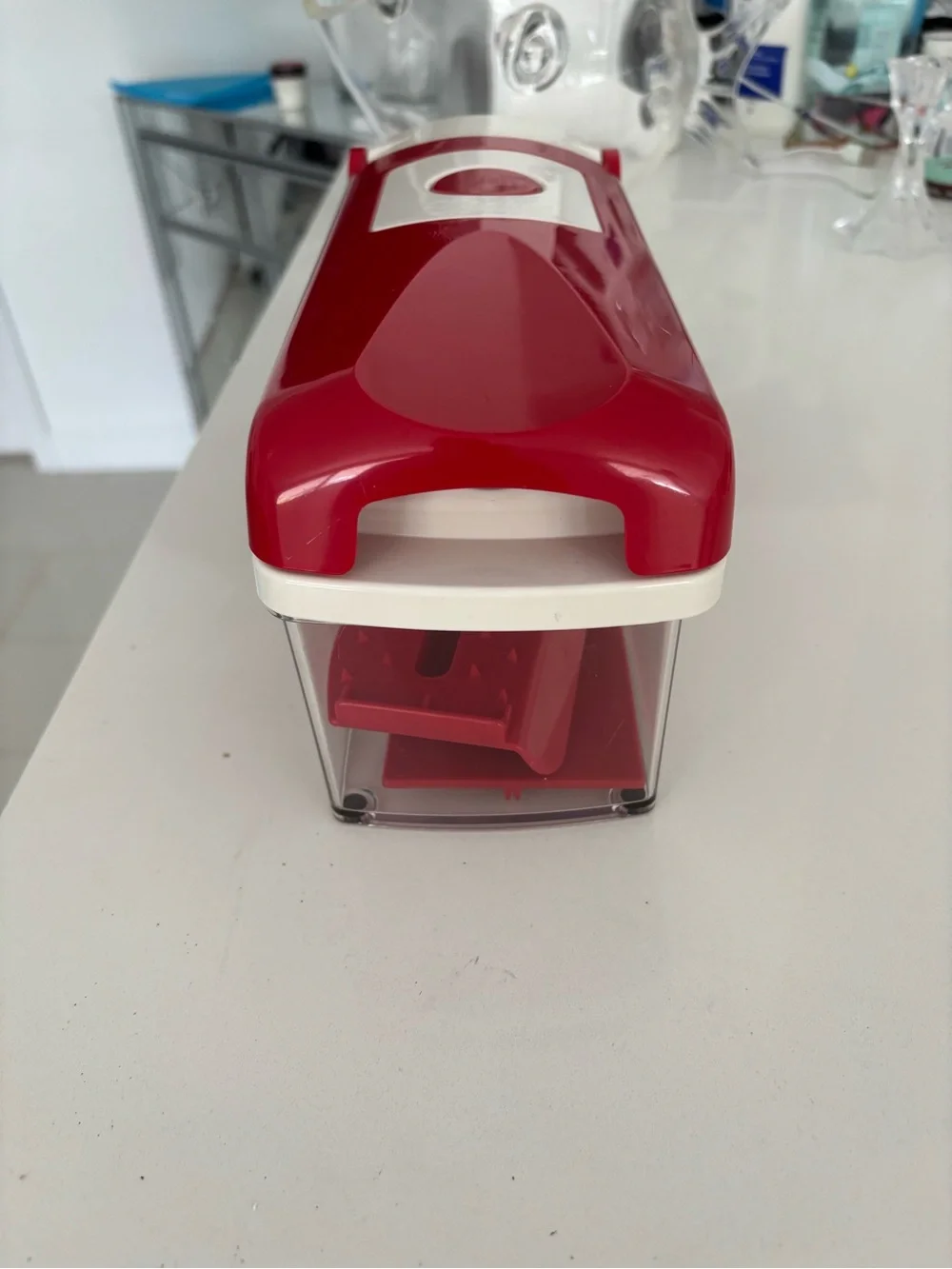 Red and White Plastic Kitchen Tool - Push Button Design vegetable chopper